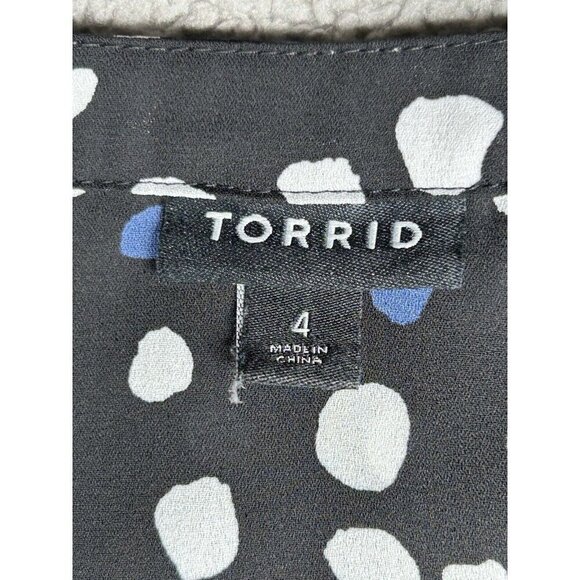 Torrid 4 Top 4X Black Blue White Polka Dot Zip Neck Popover Lightweight Office - Picture 4 of 8